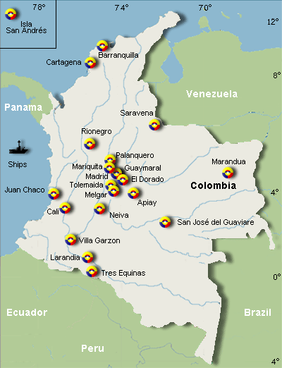 Авиабаза Толемайда (в центре) в структуре баз военно-воздушных сил Колумбии. Фото и аннотация: http://www.scramble.nl