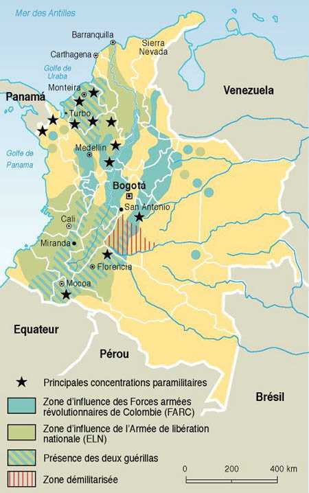 Zone d'influence des Forces Armées Révolutionnaires Colombiennes.
La carte du ``Monde Diplomatique''
